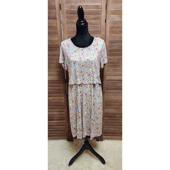 J. Jill Dress Layered Comfort Floral Stretch Pockets Spring Blue Size Medium M - Picture 1 of 7